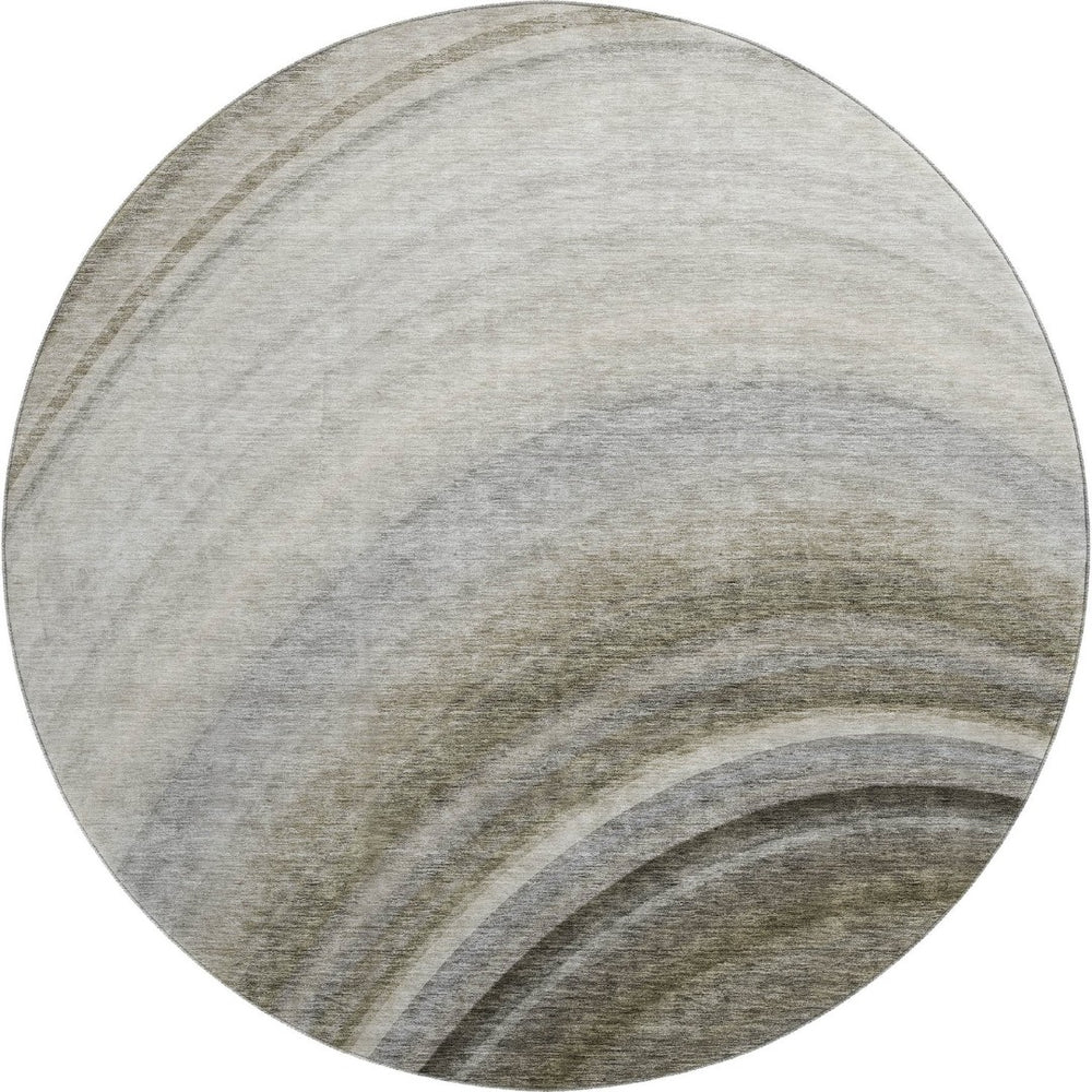 HomeRoots 8' Washable Taupe Gold Gray Ombre Round Rug - UV Protected, Durable, Perfect for High-Traffic Areas 650323
