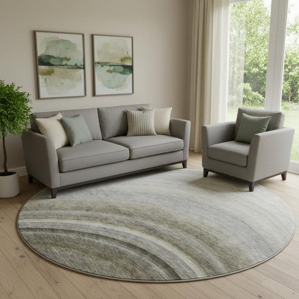HomeRoots 8' Washable Taupe Gold Gray Ombre Round Rug - UV Protected, Durable, Perfect for High-Traffic Areas 650323