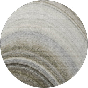 HomeRoots 8' Washable Taupe Gold Gray Ombre Round Rug - UV Protected, Durable, Perfect for High-Traffic Areas 650323