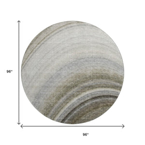 HomeRoots 8' Washable Taupe Gold Gray Ombre Round Rug - UV Protected, Durable, Perfect for High-Traffic Areas 650323