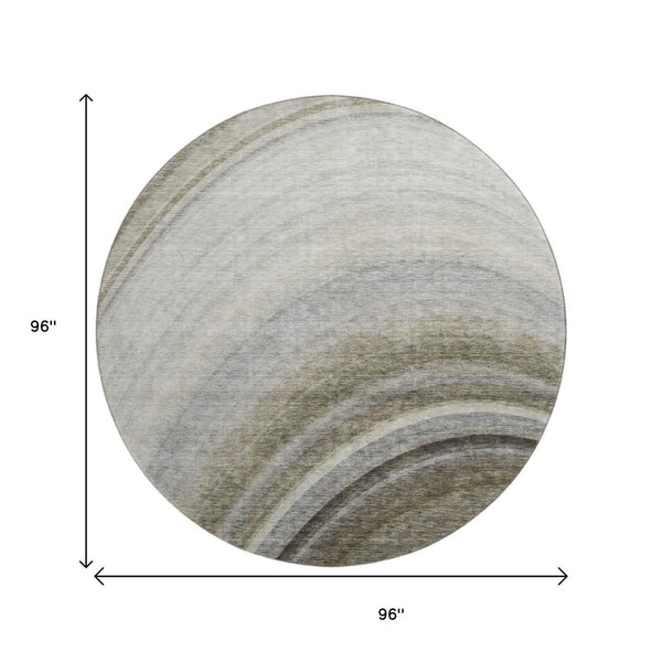 HomeRoots 8' Washable Taupe Gold Gray Ombre Round Rug - UV Protected, Durable, Perfect for High-Traffic Areas 650323