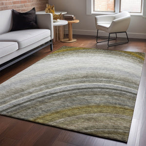 HomeRoots 9' X 12' Stylish Taupe Gold Gray Ombre Area Rug - Durable, Stain-Resistant with UV Protection! 650325