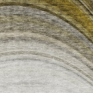 HomeRoots 9' X 12' Stylish Taupe Gold Gray Ombre Area Rug - Durable, Stain-Resistant with UV Protection! 650325