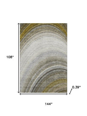 HomeRoots 9' X 12' Stylish Taupe Gold Gray Ombre Area Rug - Durable, Stain-Resistant with UV Protection! 650325