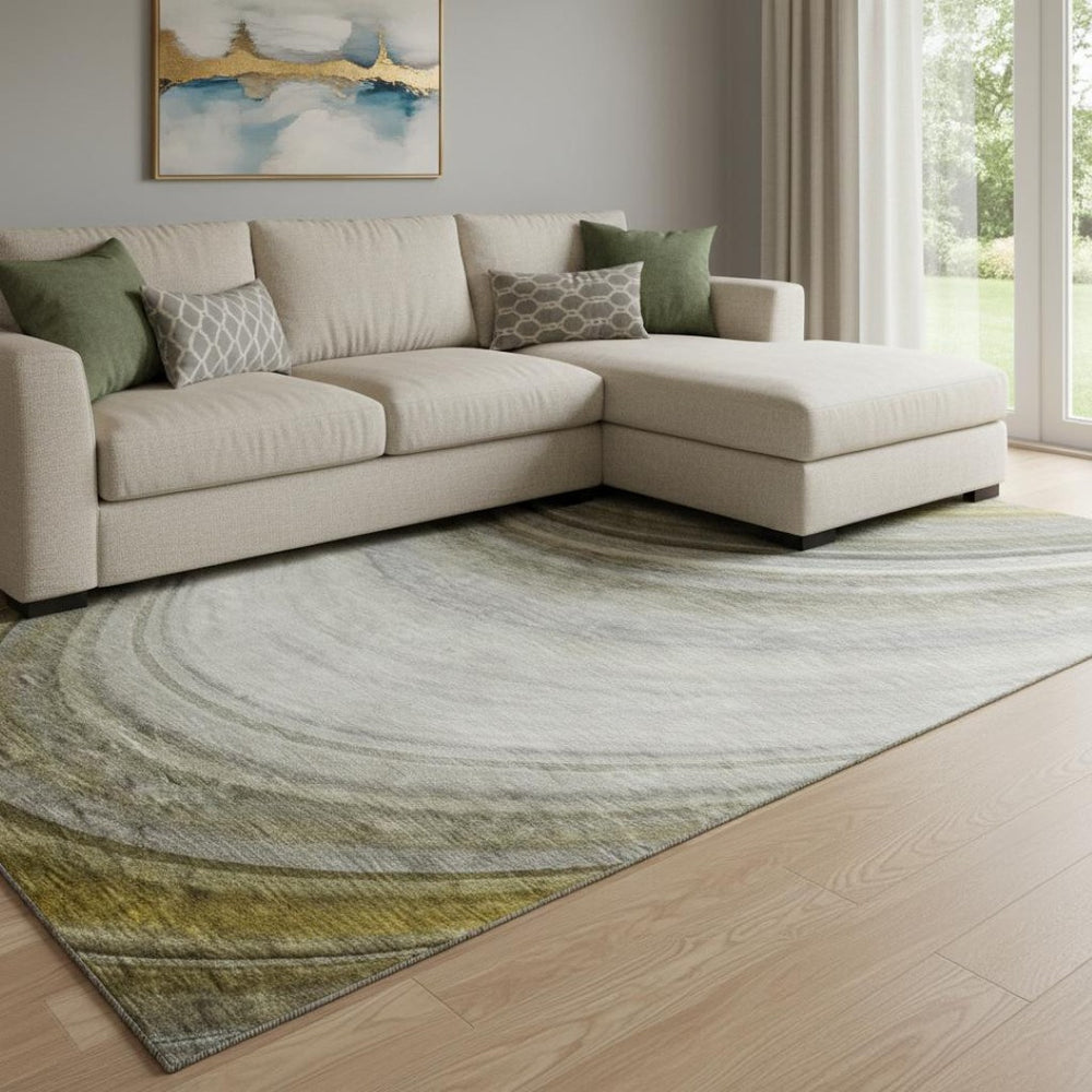 HomeRoots 9' X 12' Stylish Taupe Gold Gray Ombre Area Rug - Durable, Stain-Resistant with UV Protection! 650325
