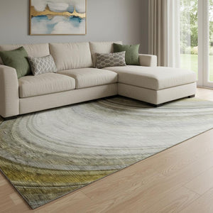 HomeRoots 9' X 12' Stylish Taupe Gold Gray Ombre Area Rug - Durable, Stain-Resistant with UV Protection! 650325