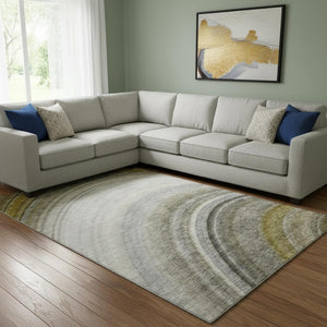 HomeRoots 10' Taupe Gold and Gray Ombre Area Rug - Washable, UV Protected, Stylish & Durable for Any Space 650326