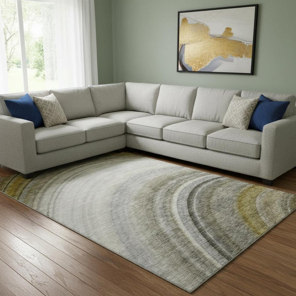 HomeRoots 10' Taupe Gold and Gray Ombre Area Rug - Washable, UV Protected, Stylish & Durable for Any Space 650326