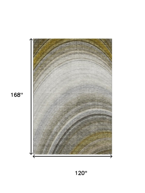 HomeRoots 10' Taupe Gold and Gray Ombre Area Rug - Washable, UV Protected, Stylish & Durable for Any Space 650326