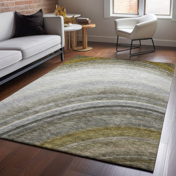 HomeRoots 10' Taupe Gold and Gray Ombre Area Rug - Washable, UV Protected, Stylish & Durable for Any Space 650326