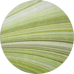 HomeRoots 8' Contemporary Artichoke Green, Ivory & Purple Abstract Washable Round Rug with UV Protection 650329