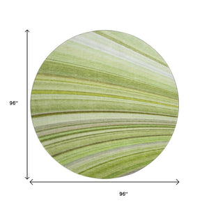 HomeRoots 8' Contemporary Artichoke Green, Ivory & Purple Abstract Washable Round Rug with UV Protection 650329