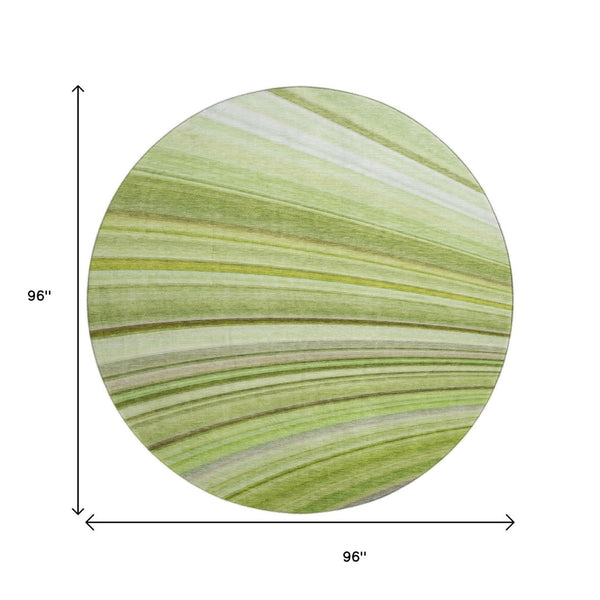 HomeRoots 8' Contemporary Artichoke Green, Ivory & Purple Abstract Washable Round Rug with UV Protection 650329