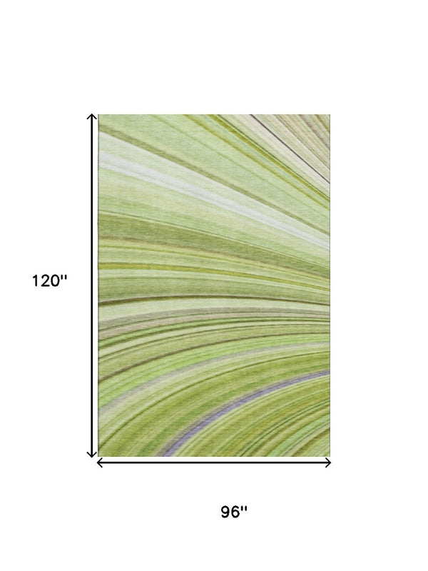 HomeRoots 8' X 10' Artichoke Green Abstract Area Rug with UV Protection, Washable & Durable for Busy Homes 650330