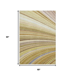 HomeRoots 5' X 8' Washable Abstract Area Rug in Beige, Blue & Ivory - UV Protected, Stain Resistant & Durable 650334