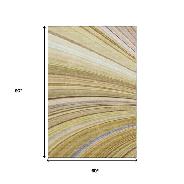 HomeRoots 5' X 8' Washable Abstract Area Rug in Beige, Blue & Ivory - UV Protected, Stain Resistant & Durable 650334