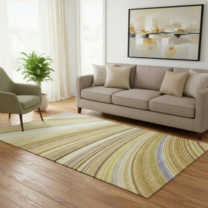 HomeRoots 5' X 8' Washable Abstract Area Rug in Beige, Blue & Ivory - UV Protected, Stain Resistant & Durable 650334