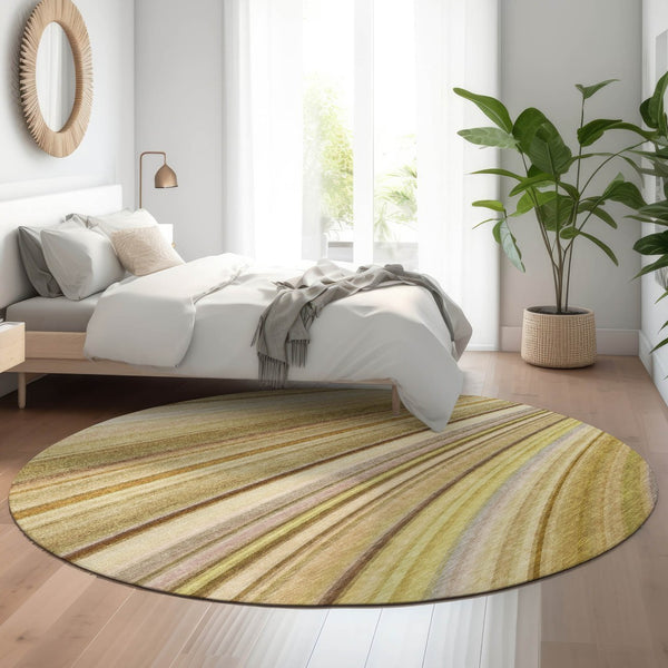 HomeRoots 8' Abstract Washable Round Rug in Beige, Blue & Ivory - UV Resistant, Stain-Repellent Comfort for Homes 650335