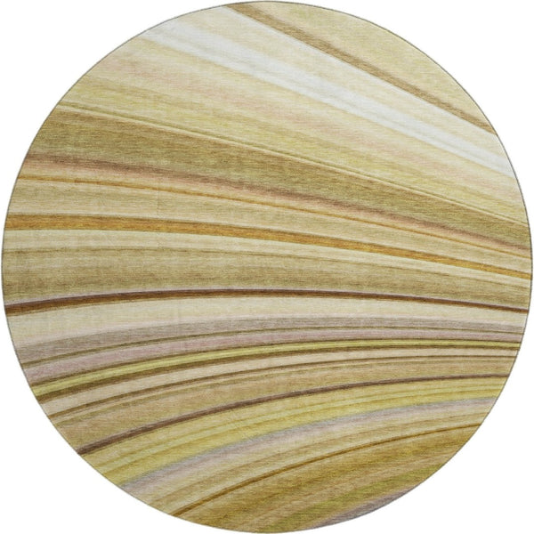 HomeRoots 8' Abstract Washable Round Rug in Beige, Blue & Ivory - UV Resistant, Stain-Repellent Comfort for Homes 650335