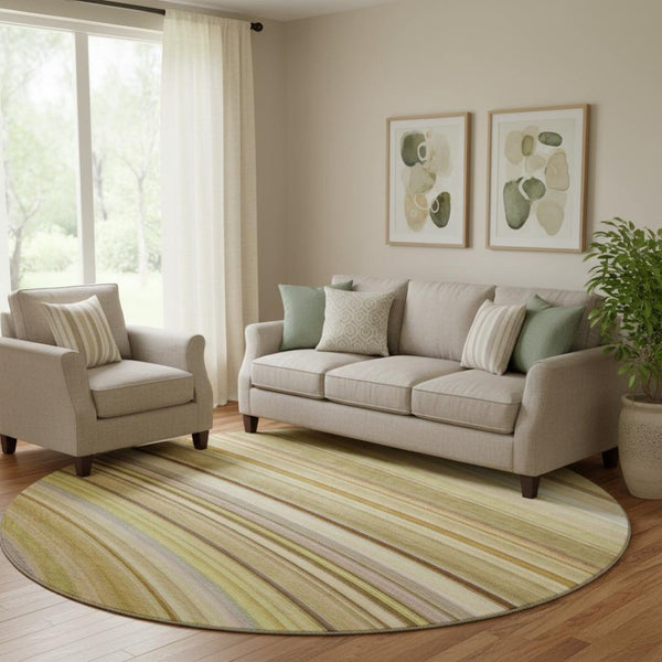 HomeRoots 8' Abstract Washable Round Rug in Beige, Blue & Ivory - UV Resistant, Stain-Repellent Comfort for Homes 650335