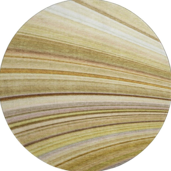 HomeRoots 8' Abstract Washable Round Rug in Beige, Blue & Ivory - UV Resistant, Stain-Repellent Comfort for Homes 650335