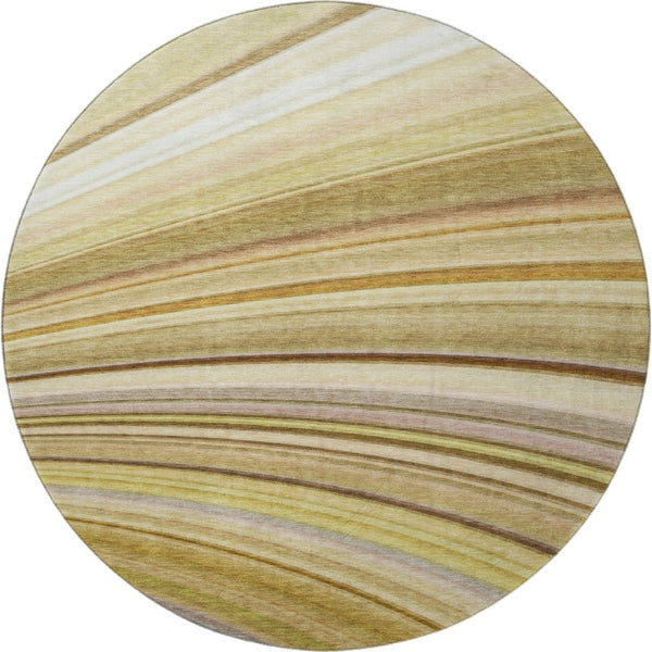 HomeRoots 8' Abstract Washable Round Rug in Beige, Blue & Ivory - UV Resistant, Stain-Repellent Comfort for Homes 650335