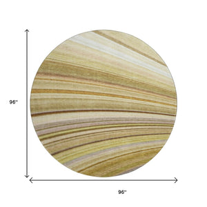 HomeRoots 8' Abstract Washable Round Rug in Beige, Blue & Ivory - UV Resistant, Stain-Repellent Comfort for Homes 650335