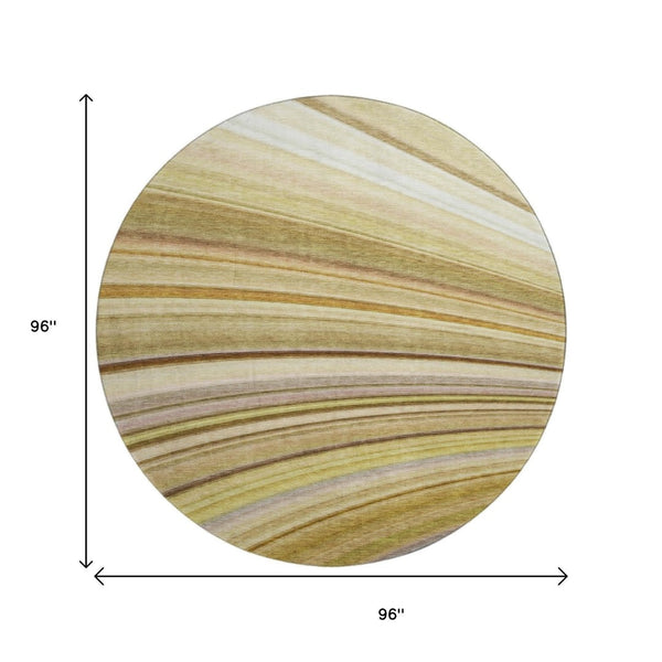 HomeRoots 8' Abstract Washable Round Rug in Beige, Blue & Ivory - UV Resistant, Stain-Repellent Comfort for Homes 650335