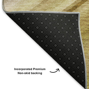 HomeRoots 8' X 10' Beige Blue Ivory Abstract Area Rug - Washable, UV Protected, Durable & Family-Friendly Design 650336