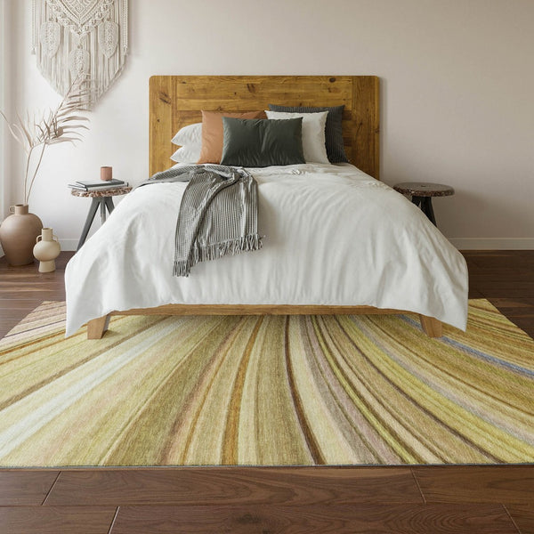 HomeRoots 8' X 10' Beige Blue Ivory Abstract Area Rug - Washable, UV Protected, Durable & Family-Friendly Design 650336