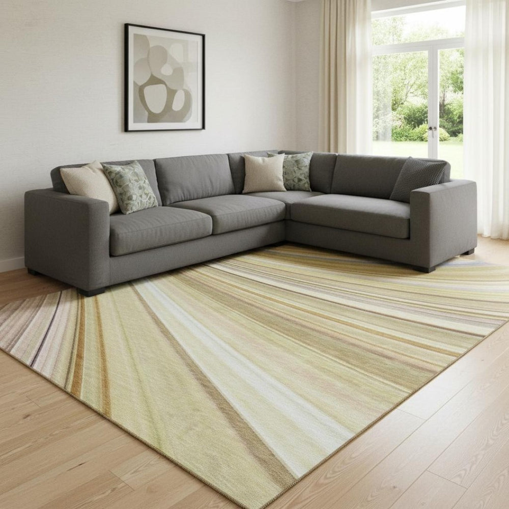 HomeRoots 8' X 10' Beige Blue Ivory Abstract Area Rug - Washable, UV Protected, Durable & Family-Friendly Design 650336