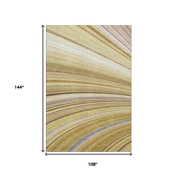 HomeRoots 9' X 12' Abstract Area Rug in Beige, Blue, Ivory – Washable, UV Protected for High-Traffic Spaces! 650337