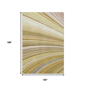 HomeRoots 10' Abstract Washable Area Rug in Beige, Blue & Ivory – UV Protected, Stain-Resistant, Durable Design 650338