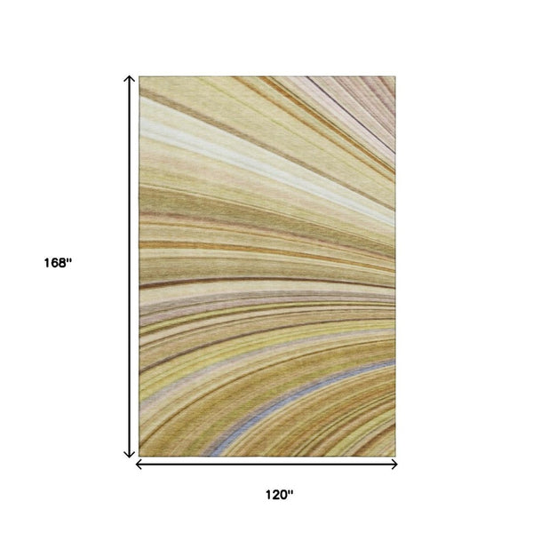 HomeRoots 10' Abstract Washable Area Rug in Beige, Blue & Ivory – UV Protected, Stain-Resistant, Durable Design 650338