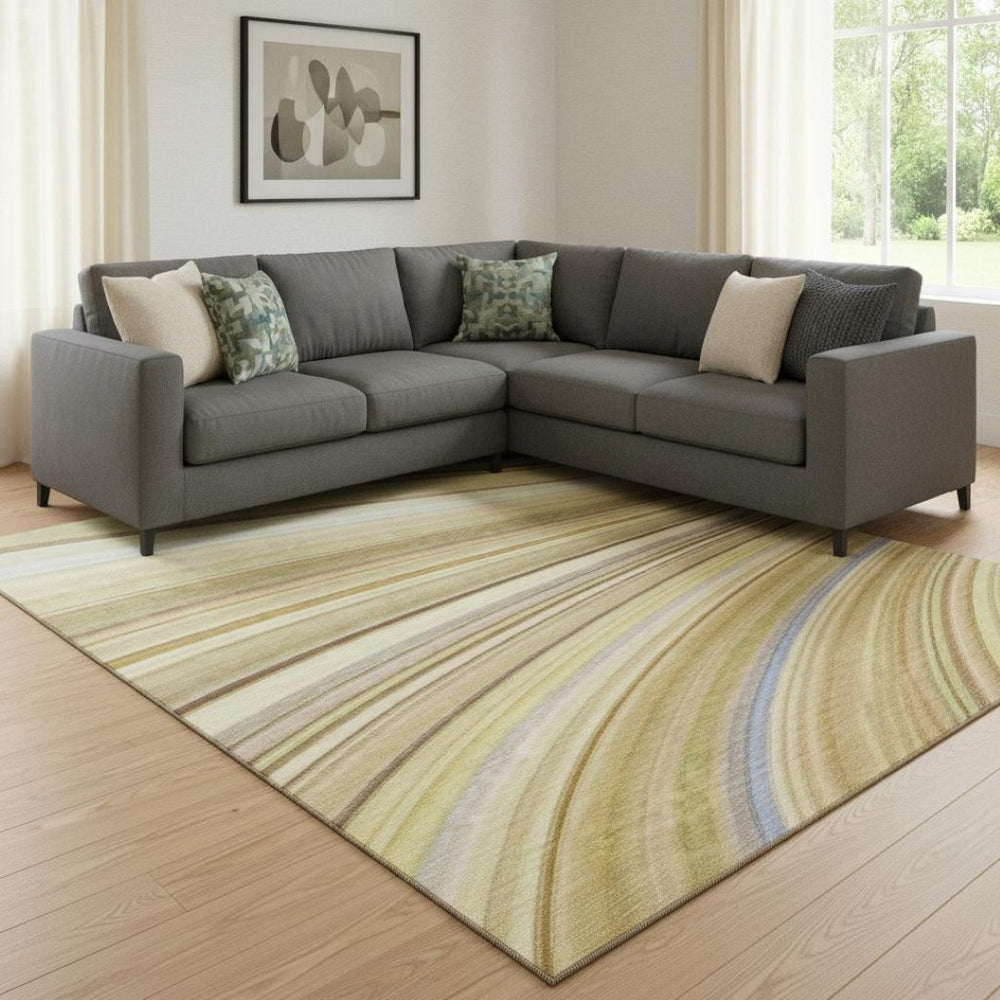 HomeRoots 10' Abstract Washable Area Rug in Beige, Blue & Ivory – UV Protected, Stain-Resistant, Durable Design 650338