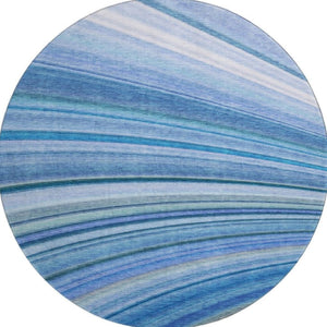 HomeRoots 8' Blue Ivory Gold Abstract Round Rug - Washable, UV-Protected, Stain-Resistant for High-Traffic Areas 650341
