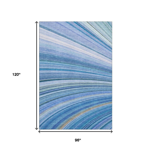HomeRoots 8' X 10' Blue Ivory Gold Abstract Area Rug - Washable, UV Protected, Pet-Friendly for Modern Homes 650342