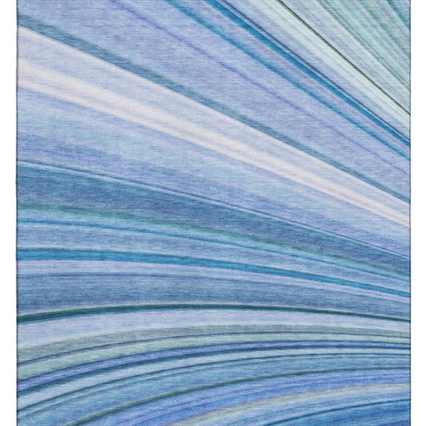 HomeRoots 8' X 10' Blue Ivory Gold Abstract Area Rug - Washable, UV Protected, Pet-Friendly for Modern Homes 650342
