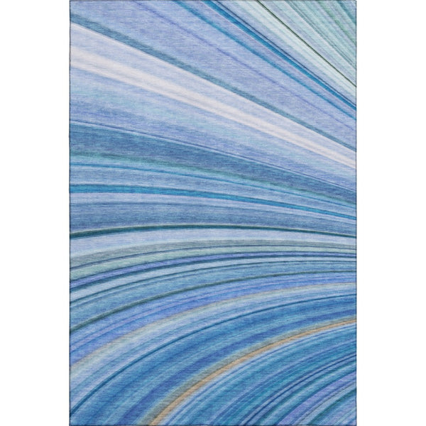 HomeRoots 8' X 10' Blue Ivory Gold Abstract Area Rug - Washable, UV Protected, Pet-Friendly for Modern Homes 650342