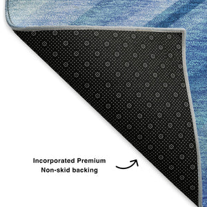 HomeRoots 8' X 10' Blue Ivory Gold Abstract Area Rug - Washable, UV Protected, Pet-Friendly for Modern Homes 650342