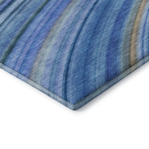 HomeRoots 8' X 10' Blue Ivory Gold Abstract Area Rug - Washable, UV Protected, Pet-Friendly for Modern Homes 650342