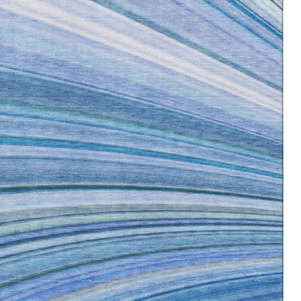HomeRoots 9' X 12' Abstract Area Rug in Blue, Ivory & Gold - Washable, UV-Protected, Perfect for Homes! 650343