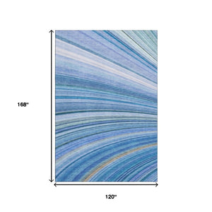 HomeRoots 10' Blue Ivory Gold Abstract Washable Area Rug - Durable, UV-Protected & Perfect for Family Spaces! 650344