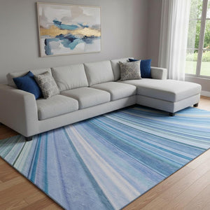 HomeRoots 10' Blue Ivory Gold Abstract Washable Area Rug - Durable, UV-Protected & Perfect for Family Spaces! 650344