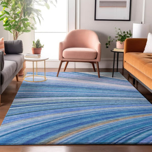 HomeRoots 10' Blue Ivory Gold Abstract Washable Area Rug - Durable, UV-Protected & Perfect for Family Spaces! 650344