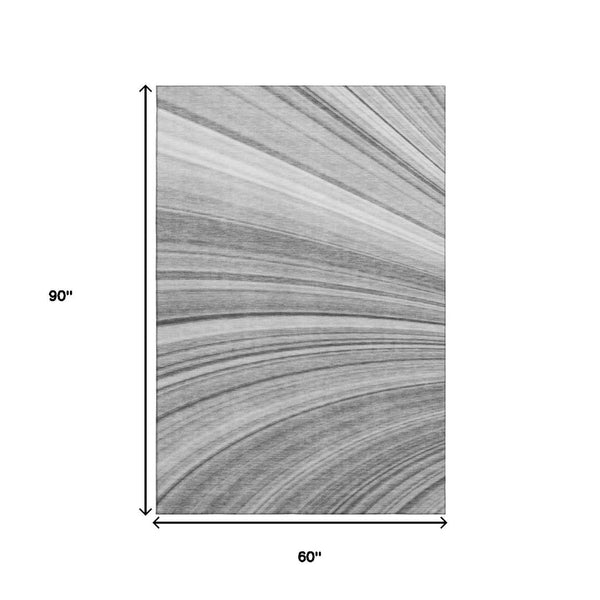 HomeRoots 5' X 8' Gray And Ivory Abstract Area Rug – Washable, UV-Protected, Durable for High-Traffic Spaces 650346