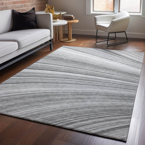 HomeRoots 5' X 8' Gray And Ivory Abstract Area Rug – Washable, UV-Protected, Durable for High-Traffic Spaces 650346