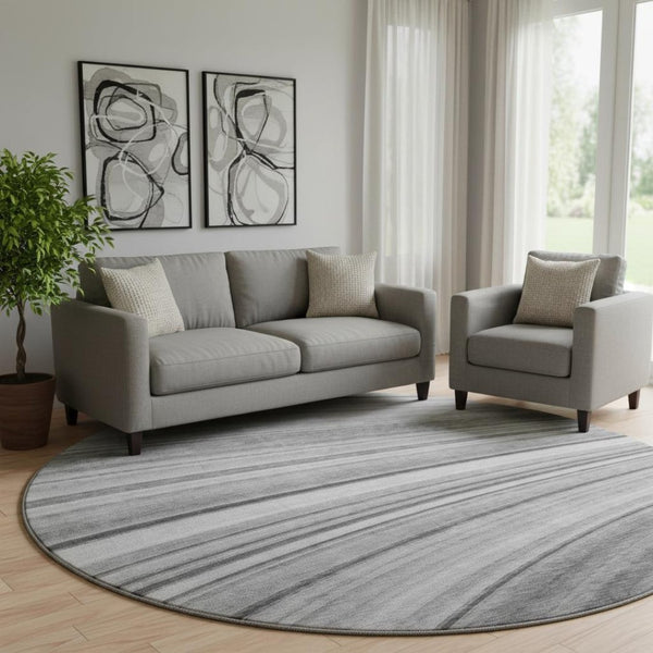 HomeRoots 8' Gray and Ivory Abstract Round Rug – Washable, UV-Protected, Stylish Comfort for Modern Spaces 650347