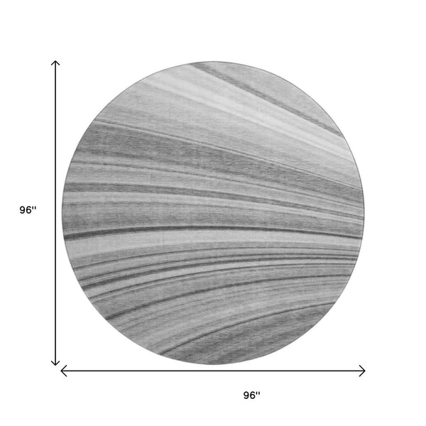 HomeRoots 8' Gray and Ivory Abstract Round Rug – Washable, UV-Protected, Stylish Comfort for Modern Spaces 650347
