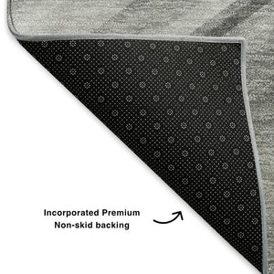 HomeRoots 8' X 10' Gray and Ivory Abstract Washable Area Rug - Stain Resistant, UV Protected for Family Homes 650348